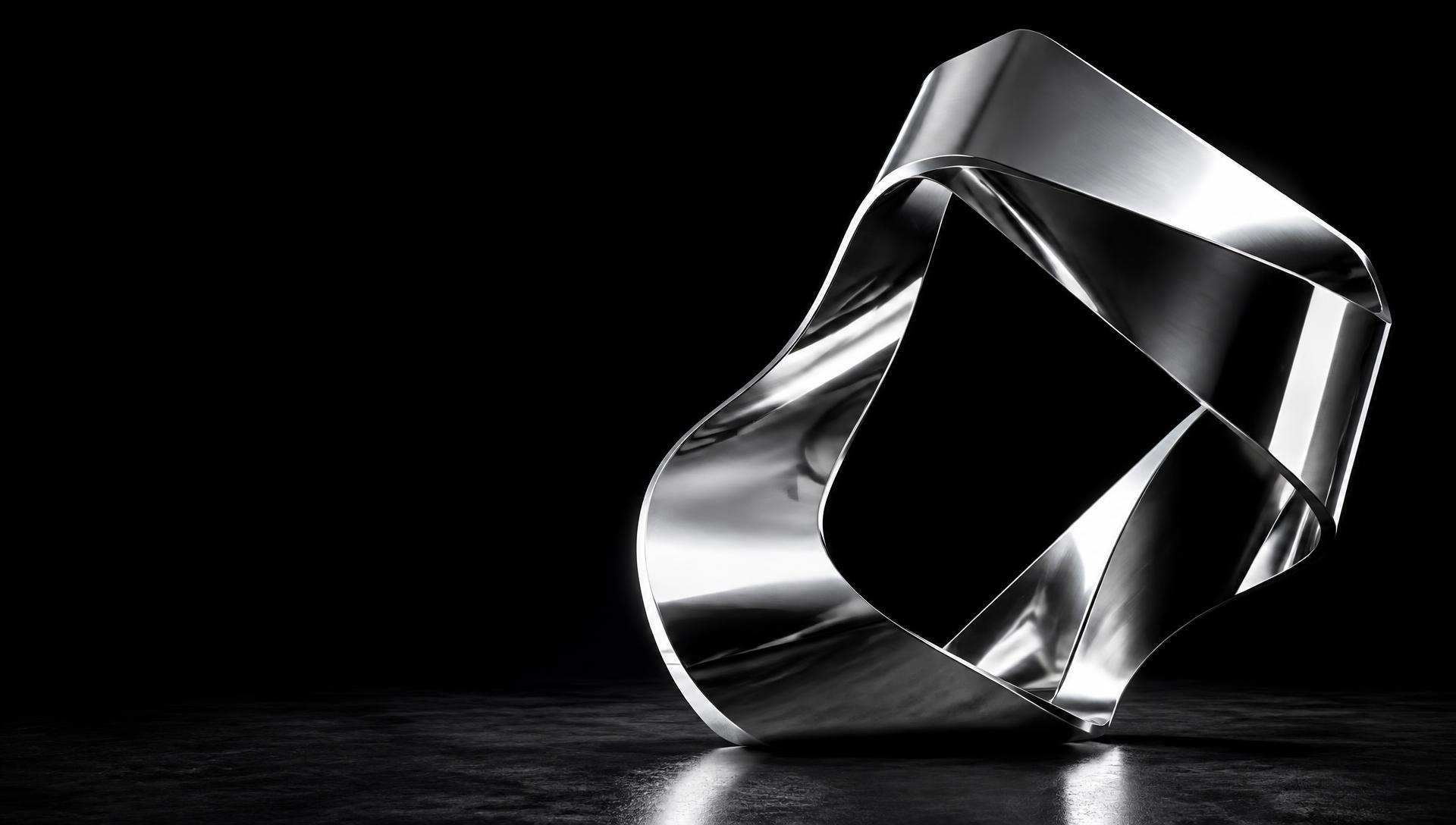 Sculptural silver ribbon with a polished, flowing form